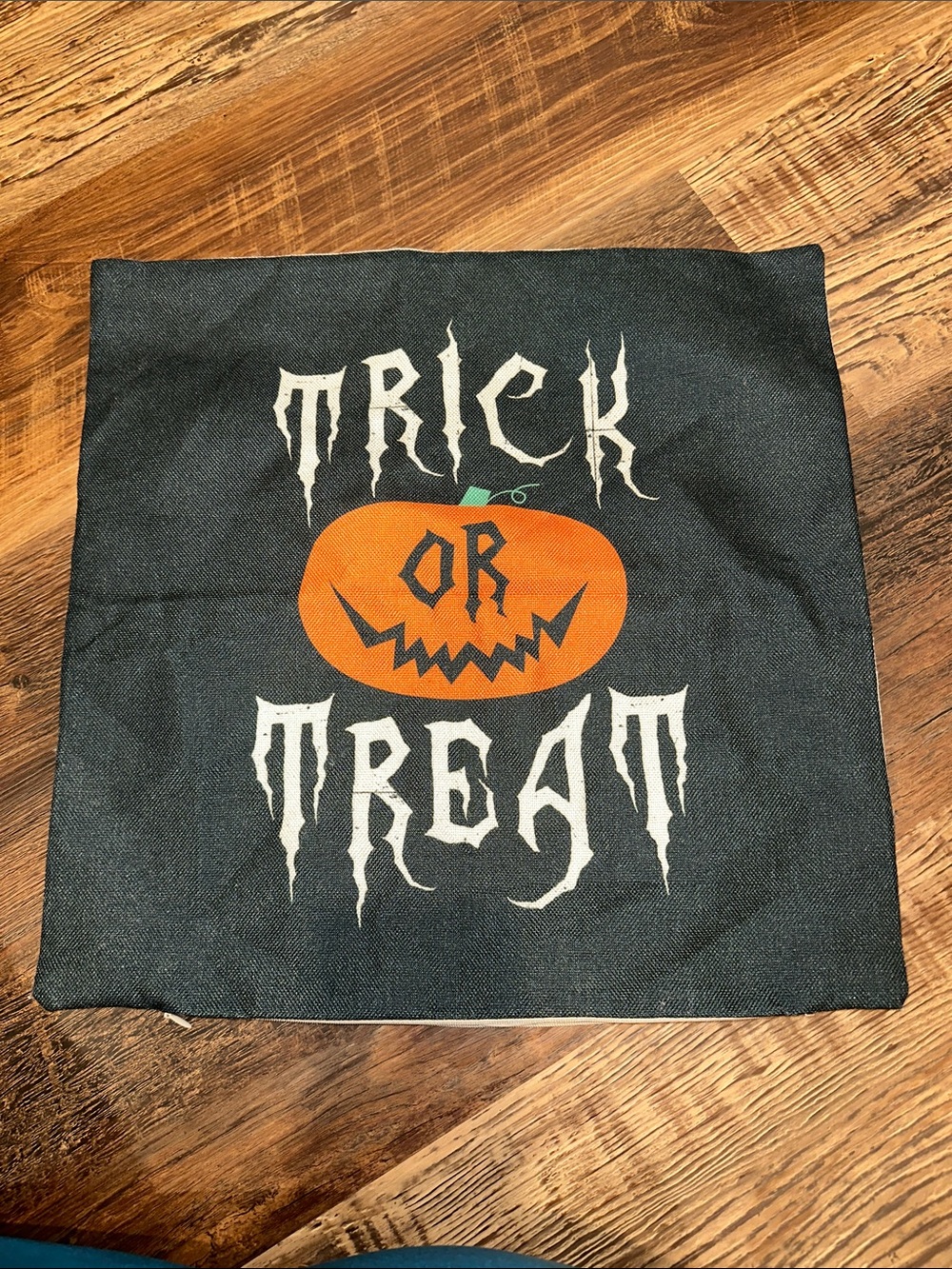 Black 'Trick or Treat' Halloween Pillow Cover with zip closure